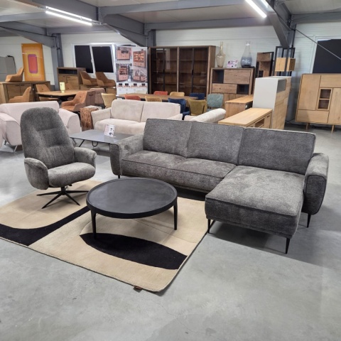 Sofa/ Narożnik z Szezlongiem PUGLIA 260 x 150 cm – Luksusowy Szenil Enzo Antracyt – Sprężyny Kieszeniowe