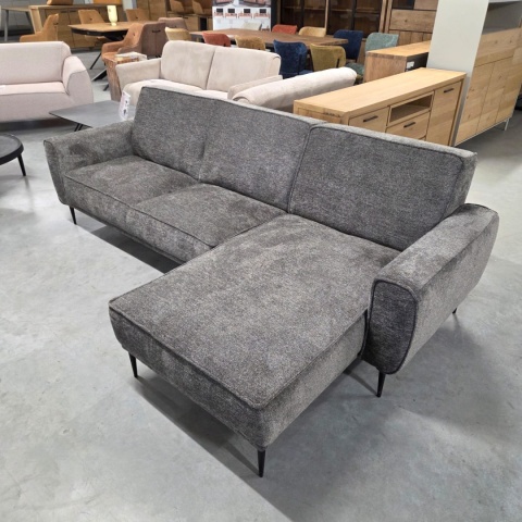 Sofa/ Narożnik z Szezlongiem PUGLIA 260 x 150 cm – Luksusowy Szenil Enzo Antracyt – Sprężyny Kieszeniowe
