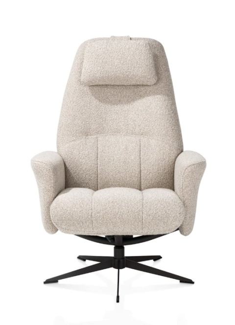 Obrotowy Fotel Relaksacyjny z Podnóżkiem TORINO – Tkanina Bukla Cloudy Beige & Czarna Podstawa – Henders & Hazel