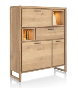 Wysoka Komoda / Kredens NYSTEAD 125 cm - Naturalny Fornir Dębowy z Podświetleniem LED