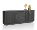 Industrialna Komoda Dębowa PAVIE 175 cm – Dąb Castle Black z Ryflowaniem – System Soft-Close – Metalowa Rama Off Black