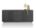 Industrialna Komoda Dębowa PAVIE 175 cm – Dąb Castle Black z Ryflowaniem – System Soft-Close – Metalowa Rama Off Black