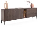 [OD RĘKI] Duża Komoda / Kredens TRENTON 240 cm, Fornir Dębowy Kolor Clay, Lamele, 2 Drzwi, 3 Szuflady, Wnęki LED