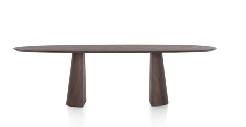 [od ręki] Stół do Jadalni TRENTON 270x120 cm, Fornir Dębowy Kolor Clay, Kształt Organiczny, Nogi Pół-Stożkowe (Montaż 2w1)