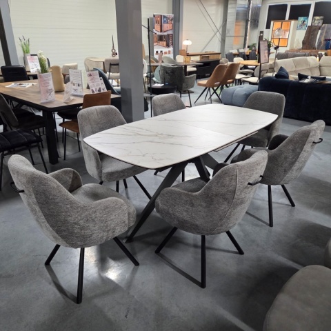 [od ręki] Obrotowy Fotel Jadalniany EVA – Luksusowy Szenil Enzo Szary – Sprężyny Kieszeniowe Premium – Habufa