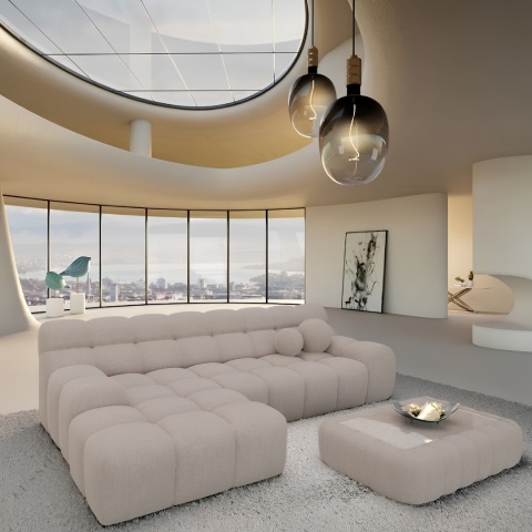 Narożnik w kształcie litery L BOCCA LOUNGE (265 x 162 cm, lewy) – beżowa tkanina strukturalna, pikowany