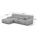 Narożnik w kształcie litery L BOCCA LOUNGE (265 x 162 cm, lewy) – kremowy welur (Velvet Cream), pikowany