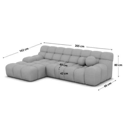 Narożnik w kształcie litery L BOCCA LOUNGE (265 x 162 cm, lewy) – kremowy welur (Velvet Cream), pikowany