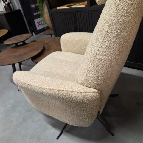 Obrotowy Fotel Relaksacyjny z Podnóżkiem TORINO – Tkanina Bukla Cloudy Beige & Czarna Podstawa – Henders & Hazel
