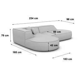 Sofa narożna w kształcie litery L OSLO LOUNGE (234 x 165 cm) – welur Opera Pearl, obłe wykończenie