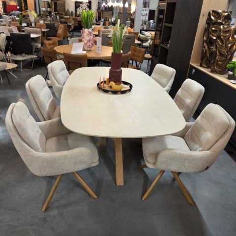 [od ręki] Stół do jadalni Himalaya 210 x 120 cm – owalny blat ceramiczny, dębowa podstawa (Henders & Hazel)