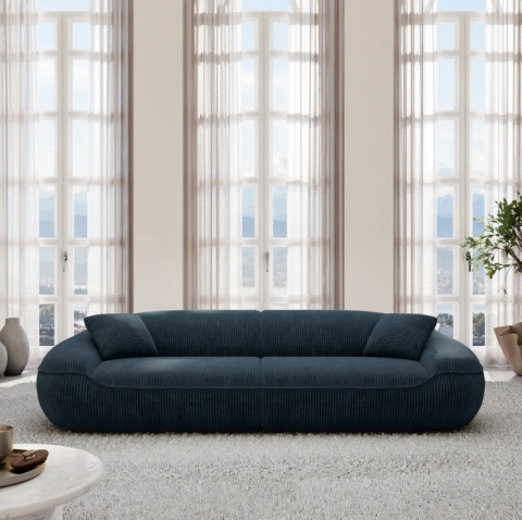 Sofa 4-osobowa AURA LOUNGE (265 cm) – ciemnogranatowy sztruks (Cord Velvet), obła sylwetka