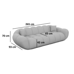 Sofa 4-osobowa MIRA LOUNGE (265 cm) – welur Opera Cream, łagodny profil