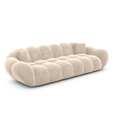 Sofa 4-osobowa MIRA LOUNGE (265 cm) – welur Opera Cream, łagodny profil