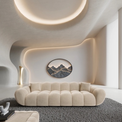 Sofa 4-osobowa MIRA LOUNGE (265 cm) – welur Opera Cream, łagodny profil