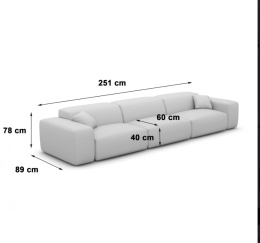 Sofa 4-osobowa MILANO LOUNGE (251 cm) – welur ciemny beż, niski profil