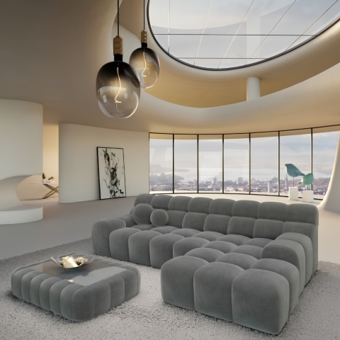 Narożnik w kształcie litery L BOCCA LOUNGE (265 x 162 cm, prawy) – ciemnoszary welur (Velvet Dark Grey), pikowany