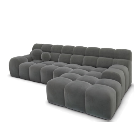 Narożnik w kształcie litery L BOCCA LOUNGE (265 x 162 cm, prawy) – ciemnoszary welur (Velvet Dark Grey), pikowany