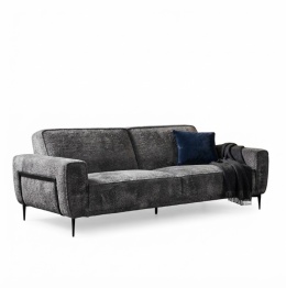 [od reki] Sofa 3-osobowa XOOON PUGLIA 200 cm – sprężyny kieszeniowe, tkanina szenilowa Derby (Antracyt)