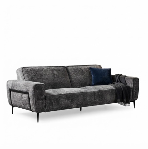 [od reki] Sofa 3-osobowa XOOON PUGLIA 200 cm – sprężyny kieszeniowe, tkanina szenilowa Derby (Antracyt)