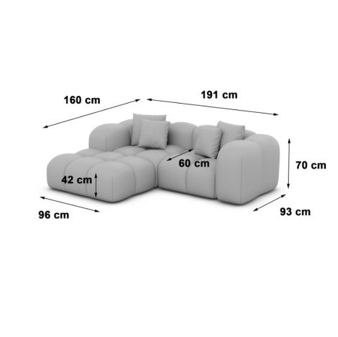 Narożnik w kształcie litery L VEGA LOUNGE Studio (191 x 160 cm) – beżowa tkanina strukturalna, obły design