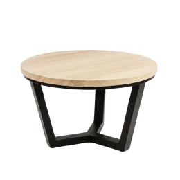 Stolik kawowy OAKLINE (Średnica 90 cm) – lity dąb 4 cm, trojnogowa podstawa czarna (Tripod)