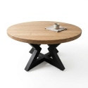 Stolik kawowy OAKLINE (Średnica 90 cm) – lity dąb 4 cm, gwiazdowata podstawa czarna (Star / Gwiazda)