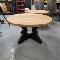 Stolik kawowy OAKLINE (Średnica 90 cm) – lity dąb 4 cm, gwiazdowata podstawa czarna (Star / Gwiazda)