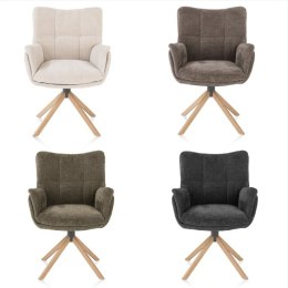 [na zamówienie] Krzesło do jadalni z podłokietnikami JUNA H&H - funkcja relax, noga lity dąb, obrót 360° , tkanina Livigno