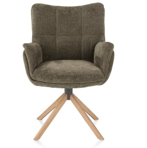[na zamówienie] Krzesło do jadalni z podłokietnikami JUNA H&H - funkcja relax, noga lity dąb, obrót 360° , tkanina Livigno