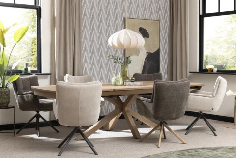 [na zamówienie] Krzesło do jadalni z podłokietnikami JUNA H&H - funkcja relax, noga lity dąb, obrót 360° , tkanina Livigno