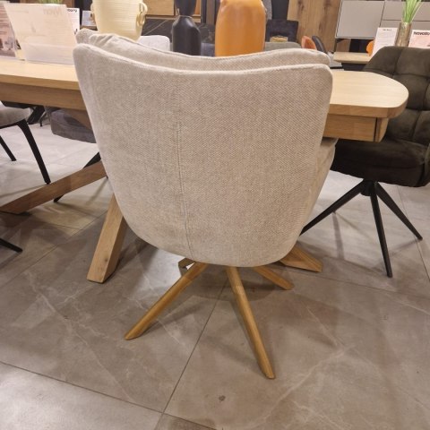 [na zamówienie] Krzesło do jadalni z podłokietnikami JUNA H&H - funkcja relax, noga lity dąb, obrót 360° , tkanina Livigno