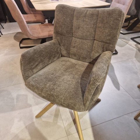 [na zamówienie] Krzesło do jadalni z podłokietnikami JUNA H&H - funkcja relax, noga lity dąb, obrót 360° , tkanina Livigno