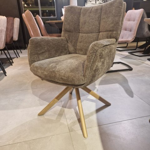 [na zamówienie] Krzesło do jadalni z podłokietnikami JUNA H&H - funkcja relax, noga lity dąb, obrót 360° , tkanina Livigno