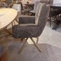 [na zamówienie] Krzesło do jadalni z podłokietnikami JUNA H&H - funkcja relax, noga lity dąb, obrót 360° , tkanina Livigno