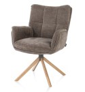 [na zamówienie] Krzesło do jadalni z podłokietnikami JUNA H&H - noga lity dąb, obrót 360° z auto-powrotem, tkanina Livigno