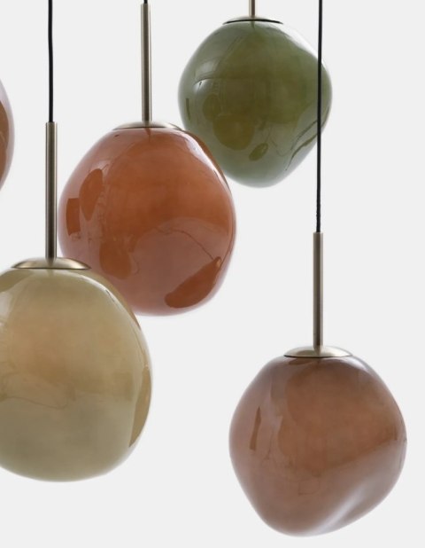 [na zamówienie] Lampa wisząca COCOmaison ABBY 100 cm - 5 szklanych kloszy, odcienie zieleni i brązu, regulowana wysokość