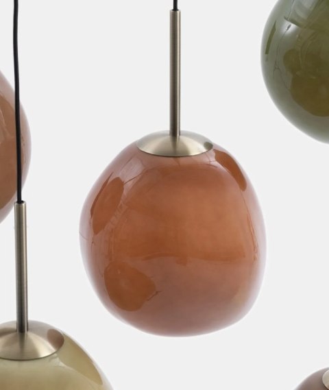 [na zamówienie] Lampa wisząca COCOmaison ABBY 100 cm - 5 szklanych kloszy, odcienie zieleni i brązu, regulowana wysokość