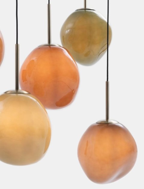 [na zamówienie] Lampa wisząca COCOmaison ABBY 100 cm - 5 szklanych kloszy, odcienie zieleni i brązu, regulowana wysokość