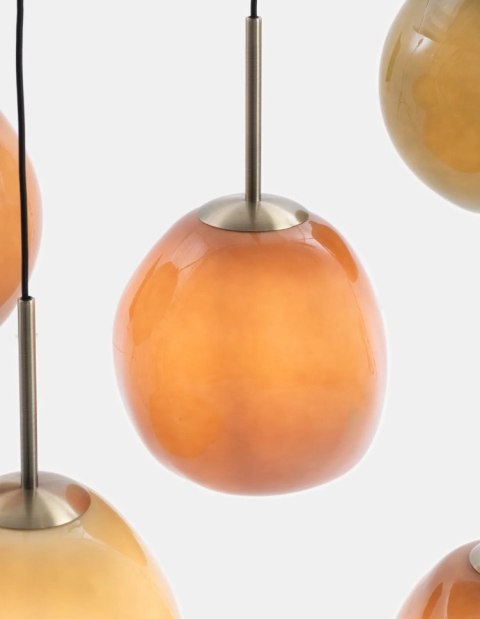 [na zamówienie] Lampa wisząca COCOmaison ABBY 100 cm - 5 szklanych kloszy, odcienie zieleni i brązu, regulowana wysokość