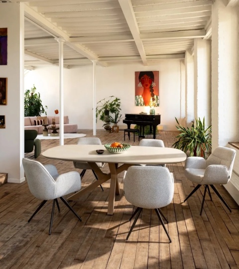 [na zamówienie] Stół do jadalni Himalaya 240 x 120 cm – owalny blat ceramiczny, dębowa podstawa (Henders & Hazel)