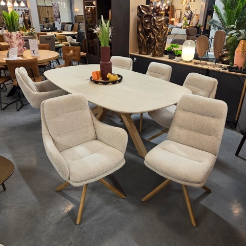 [na zamówienie] Stół do jadalni Himalaya 240 x 120 cm – owalny blat ceramiczny, dębowa podstawa (Henders & Hazel)