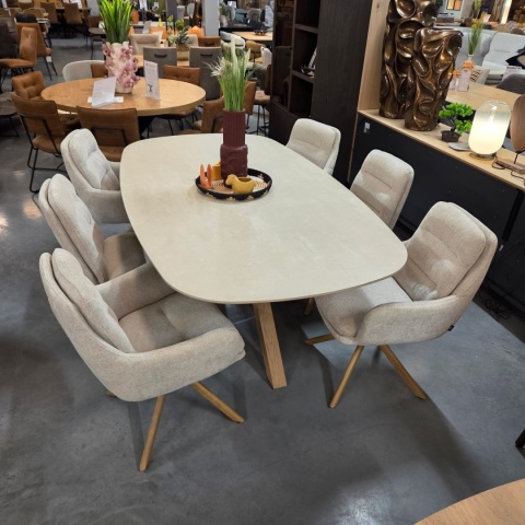 [na zamówienie] Stół do jadalni Himalaya 240 x 120 cm – owalny blat ceramiczny, dębowa podstawa (Henders & Hazel)