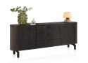 [od ręki] Komoda / Sideboard RAVELLO 220 cm - Fornir Dębowy w Kolorze Bazaltowym, Matowy Lakier Platynowy, Soft-Closing