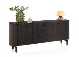 [od ręki] Komoda / Sideboard RAVELLO 220 cm - Fornir Dębowy w Kolorze Bazaltowym, Matowy Lakier Platynowy, Soft-Closing
