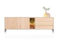 [na zamówienie] Komoda TRENTON 240 cm z naturalnego forniru dębowego, metalowa podstawa, 2 drzwi, 3 szuflady, 2 nisze LED