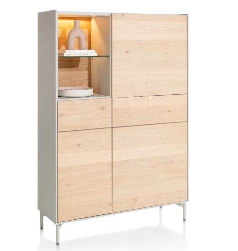 [od ręki] Kredens / Wysoka szafka Niora 120 x 175 cm z podświetleniem LED - Silk Grey / Dąb Naturalny | XOOON