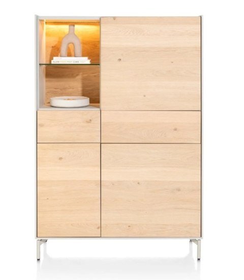 [od ręki] Kredens / Wysoka szafka Niora 120 x 175 cm z podświetleniem LED - Silk Grey / Dąb Naturalny | XOOON