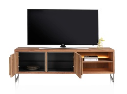 [od ręki] Szafka RTV z oświetleniem LED HAPPY@HOME EVEREST (190 cm) – dymiony fornir mango / grafiet