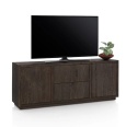 [od ręki] Szafka RTV GIJON 180 cm – fornir dębowy, kolor Basalt, matowy lakier platynowy, soft-close